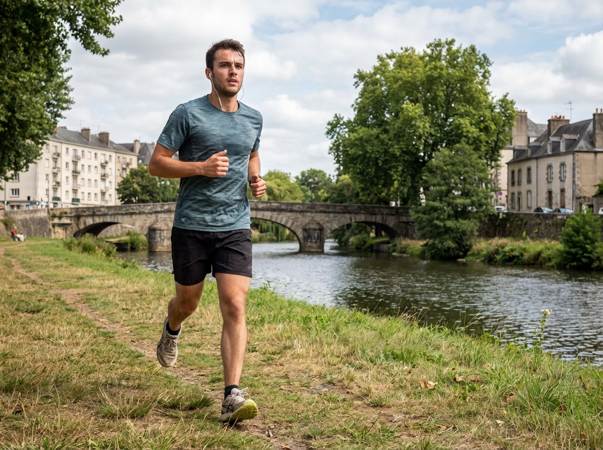 Jeune homme courant le long de la Vilaine à Rennes