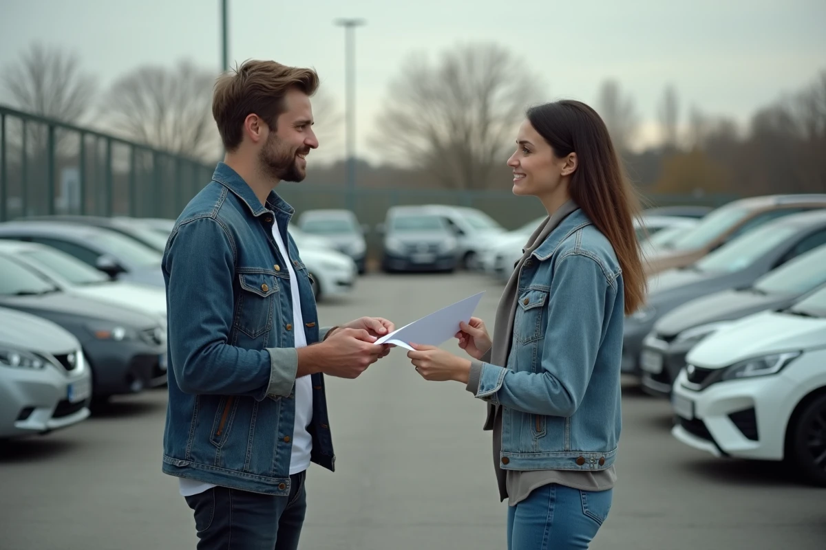Transaction de vente de véhicule d'occasion entre particuliers avec échange de documents administratifs